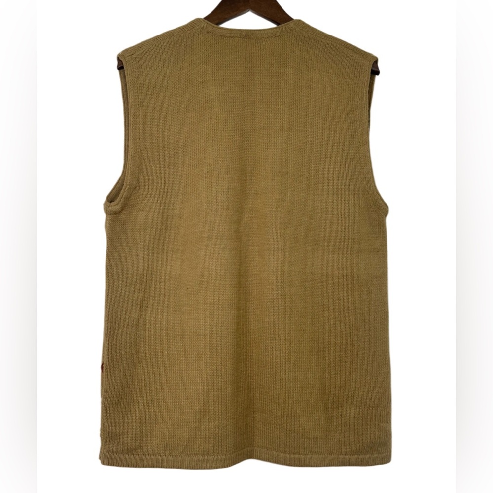 VINTAGE Jaclyn Smith Wool Blend Tan Embroidered Button-Up Knit Sweater Vest sMed - Picture 7 of 8